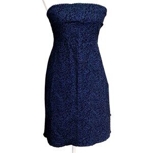 Y2K Roxy Quiksilver Womens Strapless Navy Blue Leopard Print Dress XL 90s